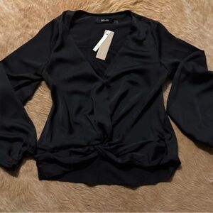 DO+BE Black Wrap Blouse
